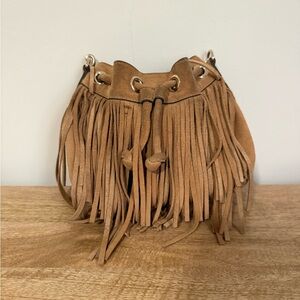 Rebecca Minkoff Fringe Tan Suede Bucket Bag